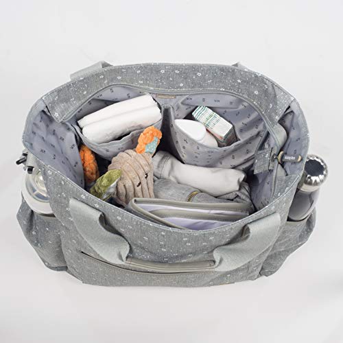Walking Mum. Bolso Organizador Dreamer. Bolsa de Bebé para Silla de Paseo con Cambiador. Resistente y de Mucha Capacidad. Color Gris con Estampado de Estrellas. Medidas 38X36X13 cm.