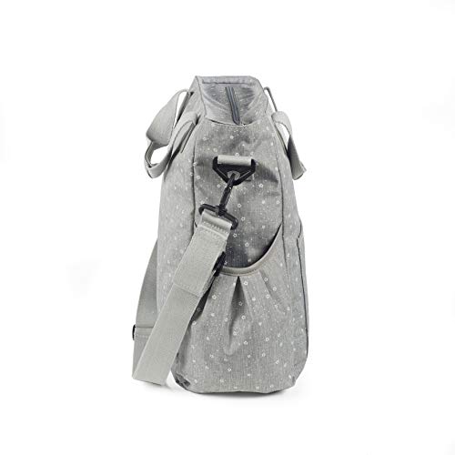 Walking Mum. Bolso Organizador Dreamer. Bolsa de Bebé para Silla de Paseo con Cambiador. Resistente y de Mucha Capacidad. Color Gris con Estampado de Estrellas. Medidas 38X36X13 cm.