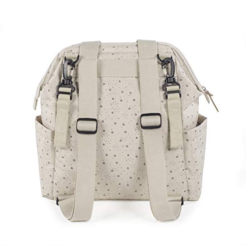 Walking Mum. Mochila Dreamer. Bolsa Pañalera para Silla de Paseo. Diseño con Asas Cortas y Correas para Llevar en los Hombros. Elaborado en Material Resistente de Color Beige. Medidas 40X36X20 cm.
