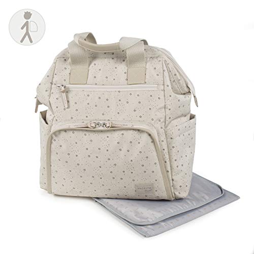 Walking Mum. Mochila Dreamer. Bolsa Pañalera para Silla de Paseo. Diseño con Asas Cortas y Correas para Llevar en los Hombros. Elaborado en Material Resistente de Color Beige. Medidas 40X36X20 cm.