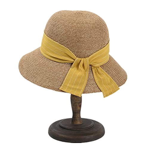 wanhaishop Sombrero para el Sol Womens Sun Hat Bowknot Sombrero de Paja Sun Visor Wide Brim Spring Summer Dome Plegado Sombrero de Playa (Color : Black, Size : M(56 58cm))