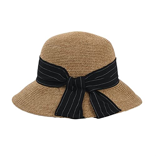 wanhaishop Sombrero para el Sol Womens Sun Hat Bowknot Sombrero de Paja Sun Visor Wide Brim Spring Summer Dome Plegado Sombrero de Playa (Color : Black, Size : M(56 58cm))