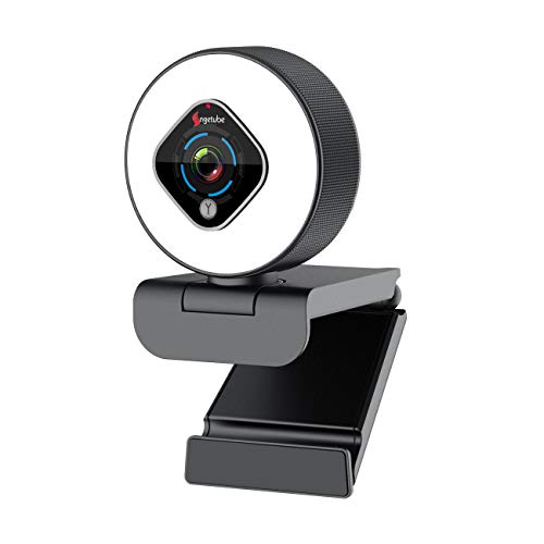 Webcam de 1080P con anillo de luz y micrófono dual, cámara web con zoom digital de 5 niveles, enfoque automático avanzado, brillo ajustable, Angetube 962 USB FHD cámara web para juegos Google Meet