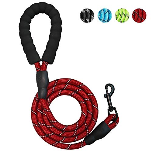 WELLXUNK Correa de Entrenamiento, Correa para el Perro Nylon Ajustable, 1,5m Correas de Perros Nylon, con MangoAcolchadocómodo, Roscas Altamente Reflectantes para Perros Grandes o Medianos (Rojo)