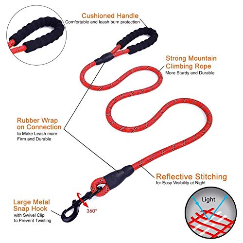 WELLXUNK Correa de Entrenamiento, Correa para el Perro Nylon Ajustable, 1,5m Correas de Perros Nylon, con MangoAcolchadocómodo, Roscas Altamente Reflectantes para Perros Grandes o Medianos (Rojo)