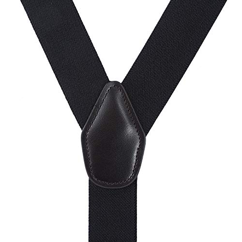 WELROG Tirantes elásticos para hombre Tirantes ajustables - Parte posterior en Y con extremo de botón de cuero y correa (Negro)