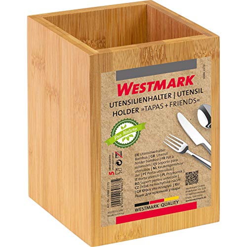 Westmark Soporte para utensilios/organizador de cocina, Cuadrado, Dimensiones 13.5 x 10 x 10 cm, Bambú, Tapas Friends, Marrón claro, 69862270