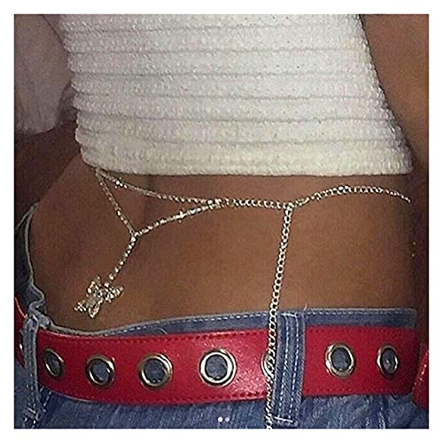 WFBD-CN Cadenas corporales para Mujeres Rhinestone Belly Cadena Corazón Cuerpo Joyería para Mujer Bikini Bikini Cadena de Cintura cinturón Cadena de Espalda Baja para los Vestidos de Jeans