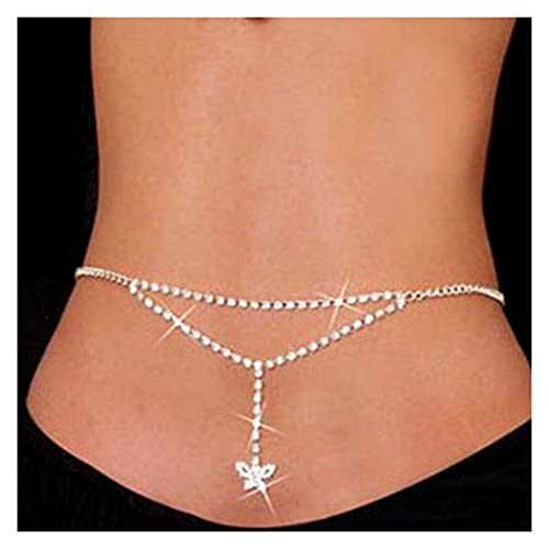 WFBD-CN Cadenas corporales para Mujeres Rhinestone Belly Cadena Corazón Cuerpo Joyería para Mujer Bikini Bikini Cadena de Cintura cinturón Cadena de Espalda Baja para los Vestidos de Jeans