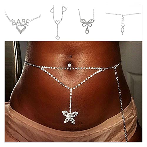 WFBD-CN Cadenas corporales para Mujeres Rhinestone Belly Cadena Corazón Cuerpo Joyería para Mujer Bikini Bikini Cadena de Cintura cinturón Cadena de Espalda Baja para los Vestidos de Jeans