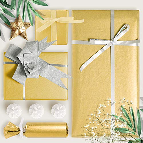 Whaline Papel de seda dorado a granel, 100 hojas de papel de seda metálico para regalo de oro, papel de seda a granel para manualidades, bodas, cumpleaños, duchas, manualidades, fiestas, decoración