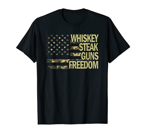 Whisky Filete Pistolas Y Libertad Camuflaje Bandera Americana Retro Camiseta