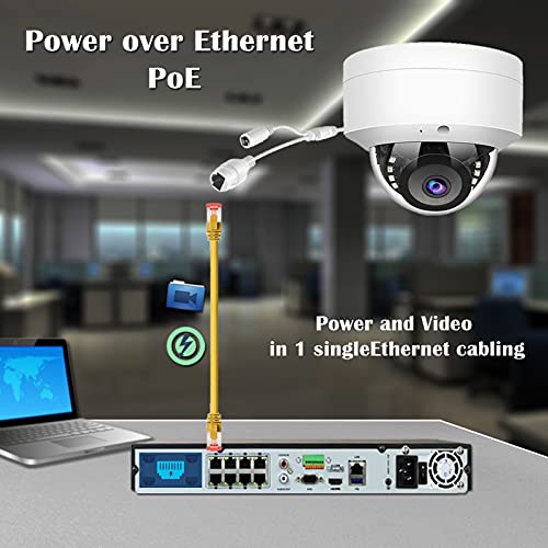 WiTi Cámara IP POE de 5 MP, cámara domo de vigilancia de seguridad con micrófono de audio, detección de movimiento de lente de gran angular de 2.8 mm, ONVIF metal sólido IP66(no PTZ)