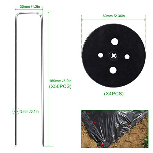 Wokkol Piquetas, Grapas para Jardin, Piquetas Camping, Malla Antihierbas 2.5 mm de Grosor, 15 cm/2.5 cm, para Asegurar la Tela de Malezas, Mallas(50 Clavijas de Jardín/4 Arandelas de Seguridad)