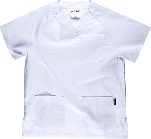 Work Team Uniforme Sanitario, con elástico y cordón en la Cintura, Casaca y Pantalon Unisex Blanco XS