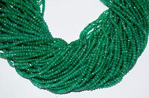 World Wide Gems Beads Gemstone 2 Line Pack of AAA Quality Green Onyx Rondelle Micro Faceted, Size 3-3.25 mm, Length - 13 Inch Long Strand Code-HIGH-46121