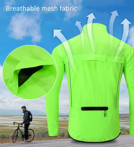 WOSAWE Chaqueta de ciclismo para correr impermeable y reflectante para hombre, cortavientos ligera, chaqueta de ciclismo a prueba de viento (azul marino L)