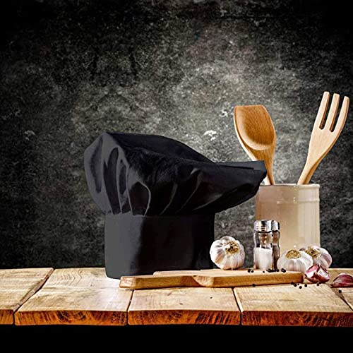 WTpin 2 Piezas Elástico Gorro de Chef Ajustable, Gorros de Cocinero Negros, Sombrero de Gorro de Chef, para Cocina Restaurante
