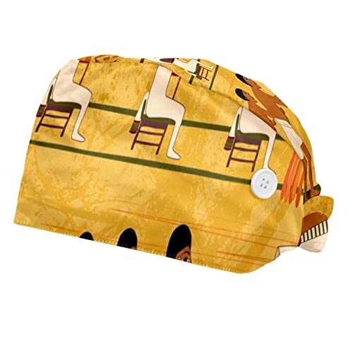 wuqiandian Gorra de trabajo con botón y banda para el sudor ajustable,dibujos animados antiguo Egipto,Sombreros de trabajo para mujeres y hombres,paquete de 2
