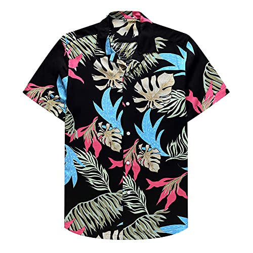 WXDSNH Camisas Hombre Manga Corta Hawaiana Completo Algodón Impreso Hombres Casual Botones Tops