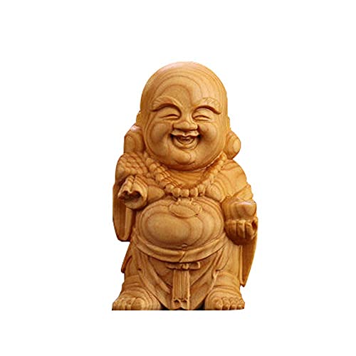 WXHHH Decoración China de Feng Shui, Madera de álamo Amarillo, Tipo Q, estatuas de Buda riendo, para el hogar y la Oficina, atraen Riqueza y Regalos de Buena Suerte