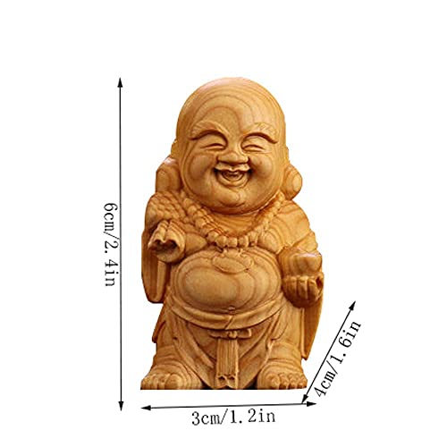 WXHHH Decoración China de Feng Shui, Madera de álamo Amarillo, Tipo Q, estatuas de Buda riendo, para el hogar y la Oficina, atraen Riqueza y Regalos de Buena Suerte