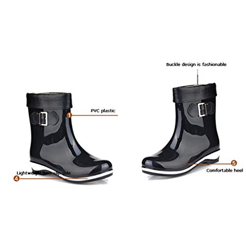 WXYPP Antideslizante de la Ronda del Dedo del pie Zapatos del Agua de Las Mujeres Impermeables Tubo Medio Cargador de Lluvia de Lluvia Zapatos Ocio (Color : Black, Size : 38)