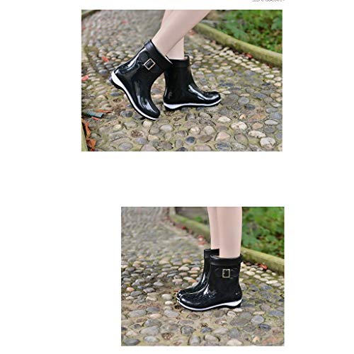 WXYPP Antideslizante de la Ronda del Dedo del pie Zapatos del Agua de Las Mujeres Impermeables Tubo Medio Cargador de Lluvia de Lluvia Zapatos Ocio (Color : Black, Size : 38)