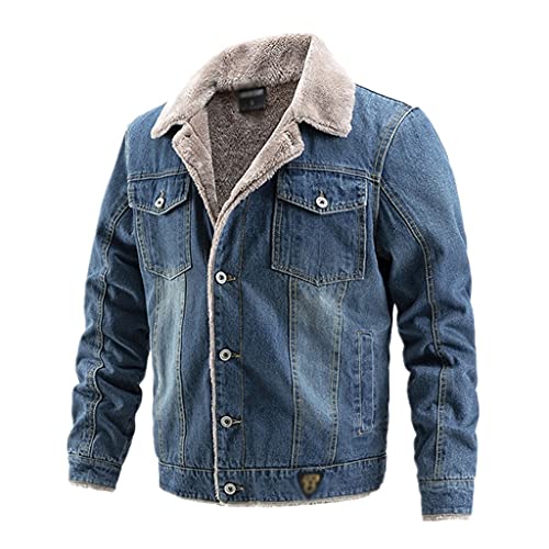 WZHZJ Más gruesa chaqueta de mezclilla hombres casual jeans chaqueta hombres collar de piel cálido invierno for hombre chaquetas y abrigos (Color : B, Size : Asia XL 65-75 kg)