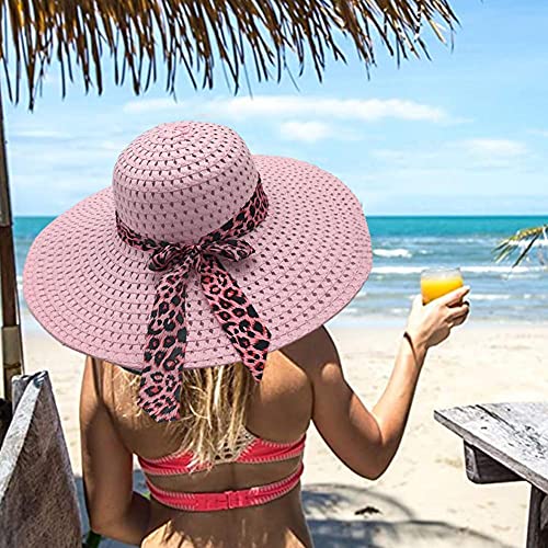 XCSM Sombrero de Paja de ala Ancha para Mujer Floppy Plegable Roll up Bowknot Beach Sun Hat Summer Outdoor Travel Beach Cap Protección UV