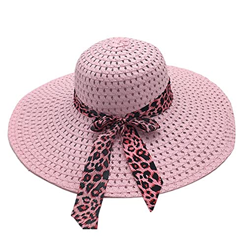 XCSM Sombrero de Paja de ala Ancha para Mujer Floppy Plegable Roll up Bowknot Beach Sun Hat Summer Outdoor Travel Beach Cap Protección UV