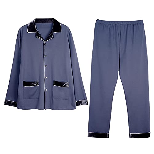 XFLOWR Algodón Lounge Ropa de Dormir Primavera Hombres Pijamas Conjunto Pijamas de algodón de Punto Hombres Manga Larga Cuello Vuelto Ropa de Dormir a Rayas Suelta Tallas Grandes L MP2944