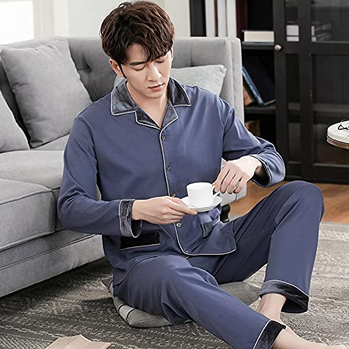 XFLOWR Algodón Lounge Ropa de Dormir Primavera Hombres Pijamas Conjunto Pijamas de algodón de Punto Hombres Manga Larga Cuello Vuelto Ropa de Dormir a Rayas Suelta Tallas Grandes L MP2944