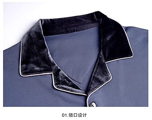 XFLOWR Algodón Lounge Ropa de Dormir Primavera Hombres Pijamas Conjunto Pijamas de algodón de Punto Hombres Manga Larga Cuello Vuelto Ropa de Dormir a Rayas Suelta Tallas Grandes L MP2944