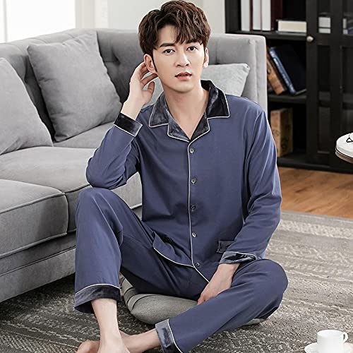 XFLOWR Algodón Lounge Ropa de Dormir Primavera Hombres Pijamas Conjunto Pijamas de algodón de Punto Hombres Manga Larga Cuello Vuelto Ropa de Dormir a Rayas Suelta Tallas Grandes L MP2944