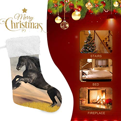 XiangHeFu 1 Piezas Christmas Stocking，Medias de Navidad, Galope del Caballo frisón Negro，Home Decoration，Decoración hogareña