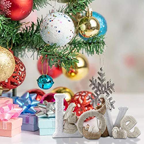 XIANLIAN Nativity Ornament,Belén de Navidad – Amor/Familia,Encantador hermoso traje de letras inglesas, resina segura y duradera, para oficina, estudio, sala de estar