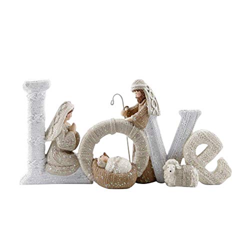 XIANLIAN Nativity Ornament,Belén de Navidad – Amor/Familia,Encantador hermoso traje de letras inglesas, resina segura y duradera, para oficina, estudio, sala de estar