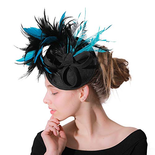 XIAOLULU Diadema Floral para el Pelo Fascinator Hat Feather Mesh Net Veil Party Hat Jockey Club Headgear Sombrero Derby con Clip y Hairband para Mujeres Casco Boho Casco