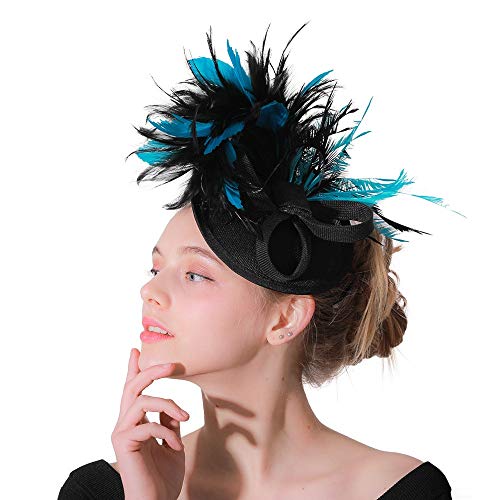 XIAOLULU Diadema Floral para el Pelo Fascinator Hat Feather Mesh Net Veil Party Hat Jockey Club Headgear Sombrero Derby con Clip y Hairband para Mujeres Casco Boho Casco
