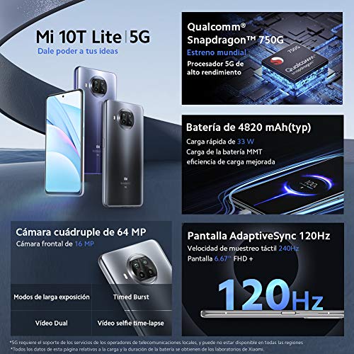 Xiaomi Mi 10T Lite 5G - Smartphone 6+64GB, 6,67" FHD+, Snapdragon 750G, 4x Cámara de 64 MP con IA, 4820 mAh, Rose Gold Beach, con Alexa Hands-Free