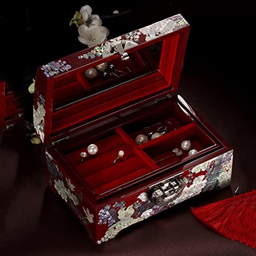 XJJZS Caja de joyería regalo de boda de madera de madera de gama alta joyería collar caja de almacenamiento de estilo europeo caja de joyería con cerradura