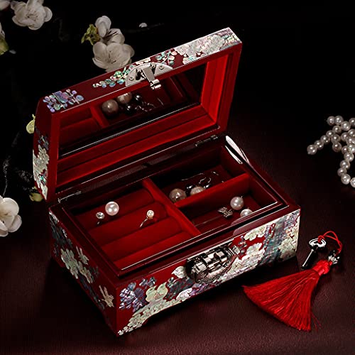 XJJZS Caja de joyería regalo de boda de madera de madera de gama alta joyería collar caja de almacenamiento de estilo europeo caja de joyería con cerradura