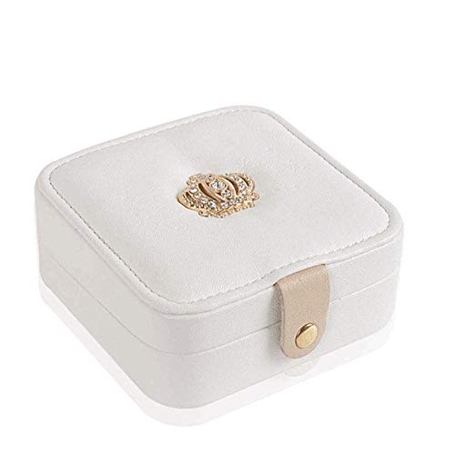 XJJZS Joyero-Viajes pequeña joyería Mini caja de almacenamiento incorporado MirrorPortable joyería acabado del cuero Caja