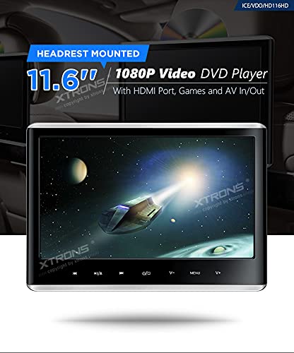 XTRONS Panel táctil 11.6 pulgadas Full HD pantalla 1080P video coche activo reposacabezas montados DVD reproductor juegos AV entrada/salida HDMI