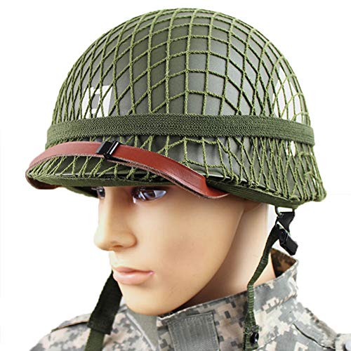 XYLUCKY WW2 US Army M1 Green Helmet Replica con Net/Canvas Chin Strap Pintura DIY