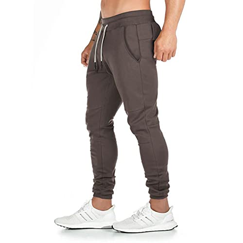 Yageshark Pantalones de deporte para hombre, de algodón, ajustados, para el tiempo libre, para correr o para la calle, marrón, M