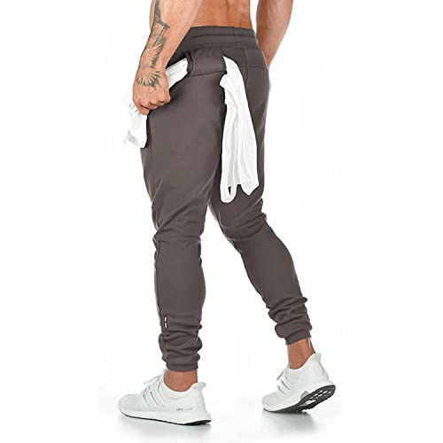 Yageshark Pantalones de deporte para hombre, de algodón, ajustados, para el tiempo libre, para correr o para la calle, marrón, M
