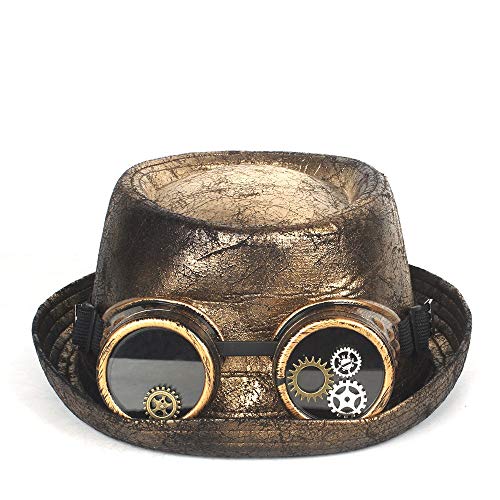 YEZIO Pork Pie de Oro Sombrero de Cuero Sombrero de Steampunk Hombres Hat Fedora Engranaje vidrios Planos del Sombrero de Copa for el Caballero del Sombrero de Cosplay Bowler Gambler