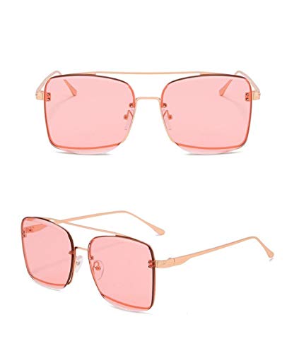 YHKF Gafas De Sol Cuadradas De Moda con Montura De Metal Gafas Grandes Femeninas Gafas De Sol para Hombre Sombra-Rosa